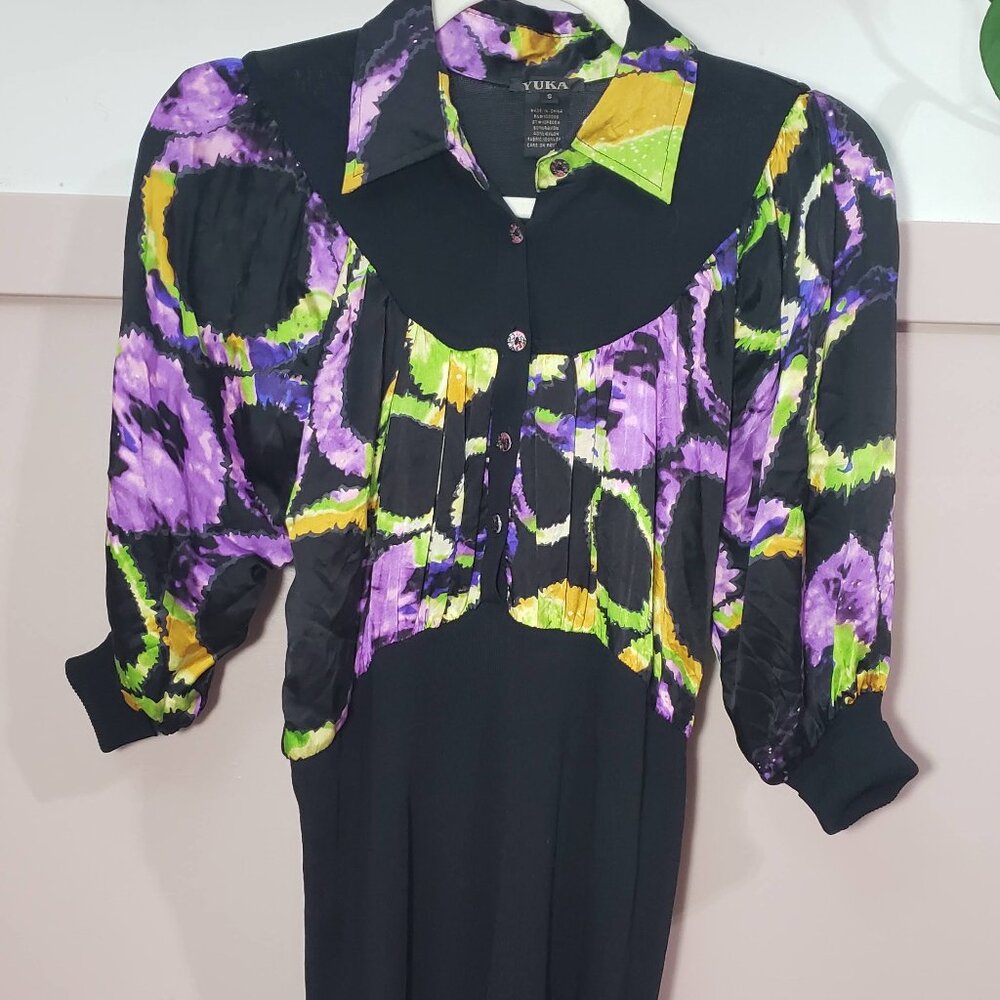 Vintage YUKA Psychedelic Floral Midi Dress-Size S